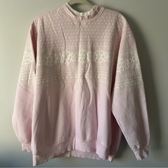 Vintage Tops - Vintage pink layered look fair isle sweatshirt XL